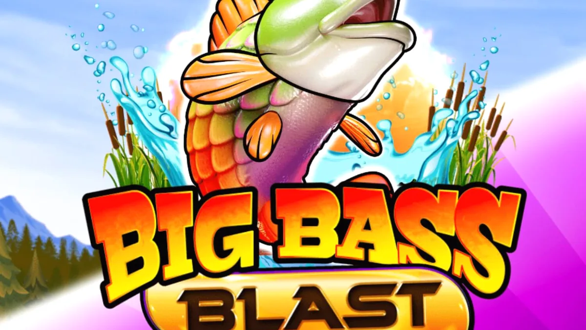 Tampilan antarmuka slot Big Bass Blast dengan tema memancing futuristik.